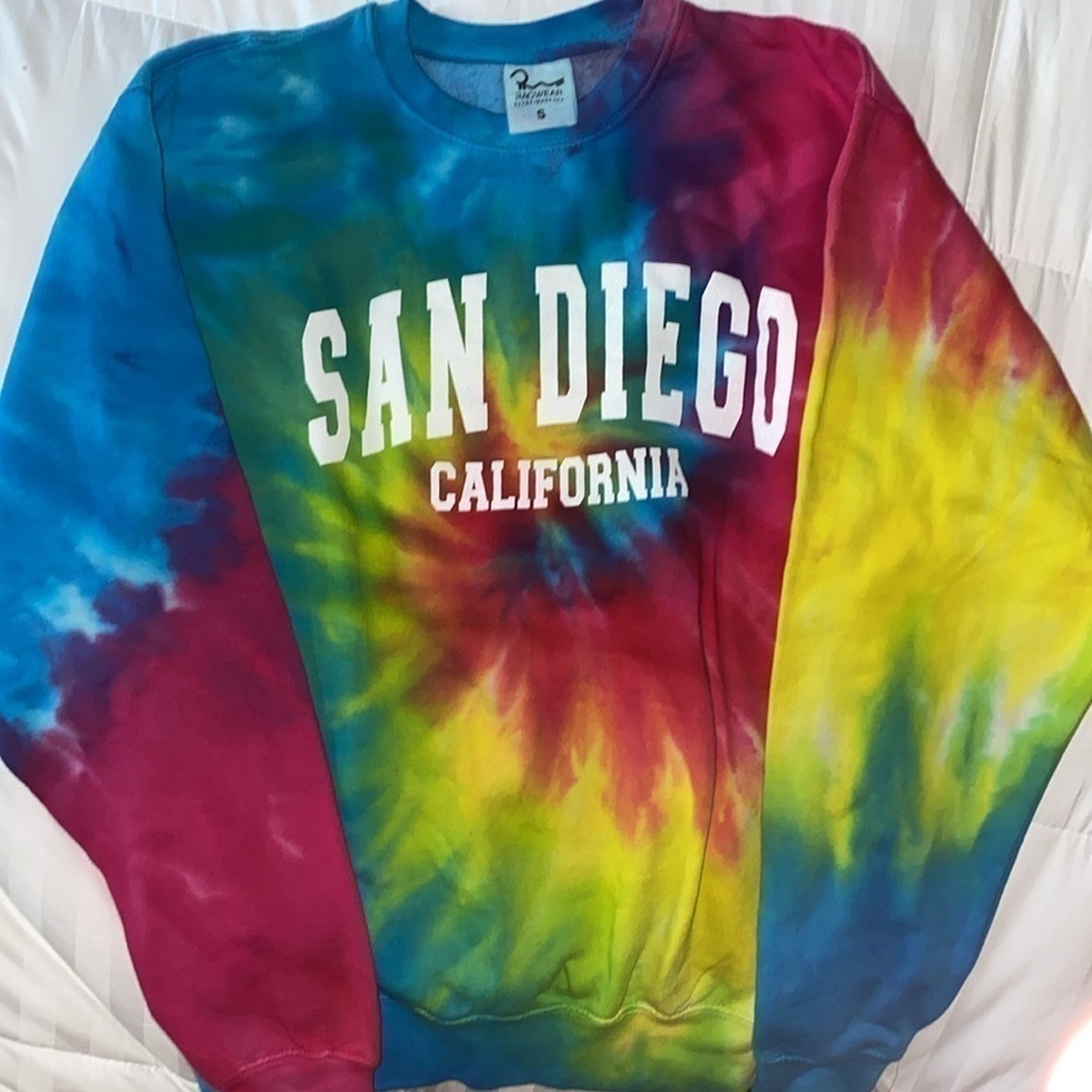 RagWear rainbow tie dye San Diego sweatshirt. Fleece lined. Size Small .NWT.
